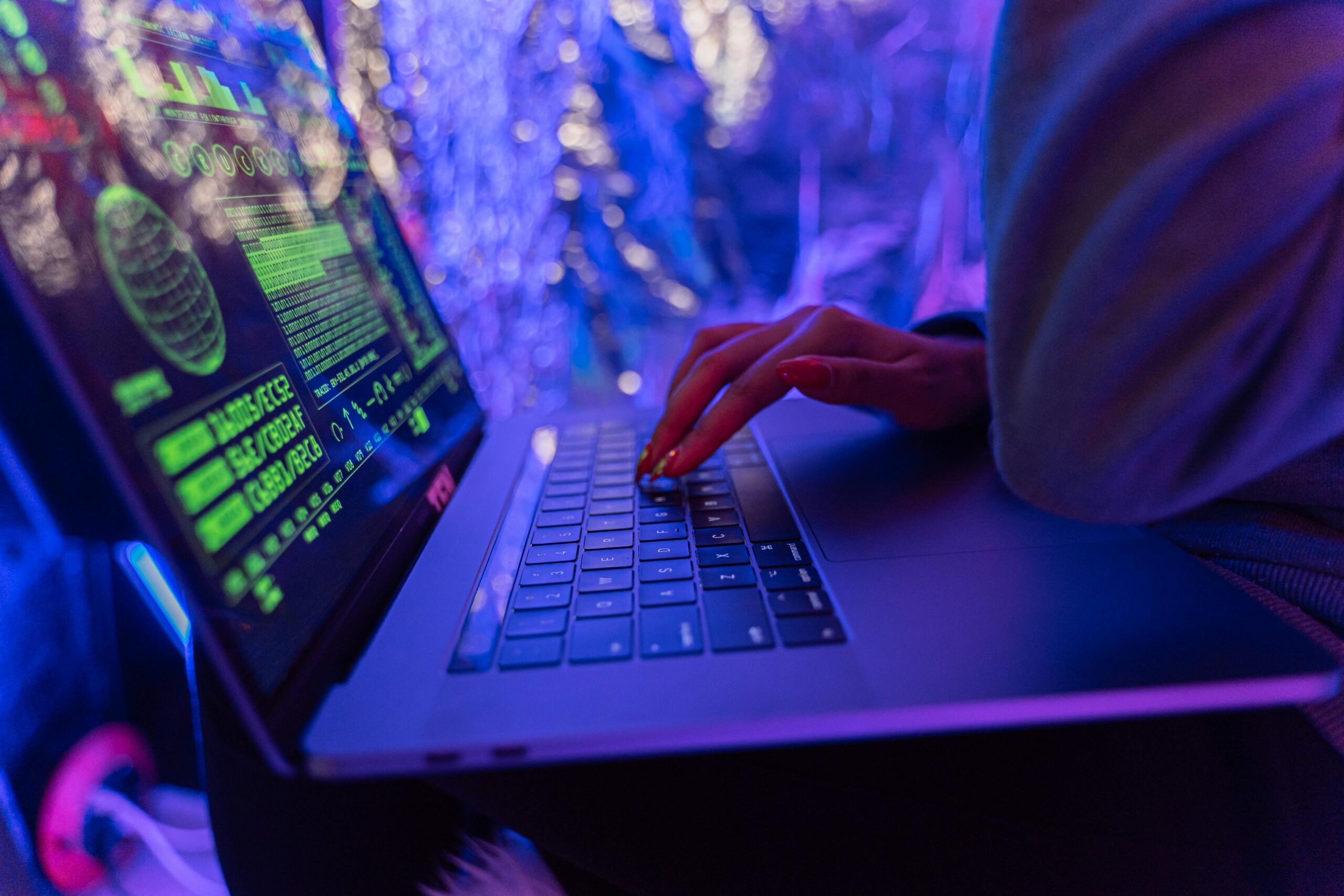 Cinematic shot of a laptop, illustrating account safety and protection from hackers.